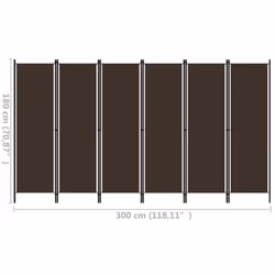 vidaXL 6-Panel Room Divider Brown 300x180 cm Wall Partition Screen Separator