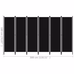 vidaXL 6-Panel Room Divider Black 300x180 cm Wall Partition Screen Separator - Additional view 5