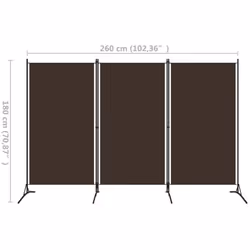 vidaXL 3-Panel Room Divider Brown 260x180 cm Wall Partition Screen Separator - Additional view 4