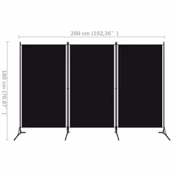vidaXL 3-Panel Room Divider Black 260x180 cm Wall Partition Screen Separator - Additional view 4