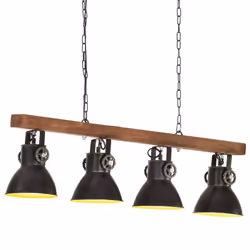vidaXL Mango Wood Industrial Ceiling Lamp Black E27 Home Decor Pendant Light