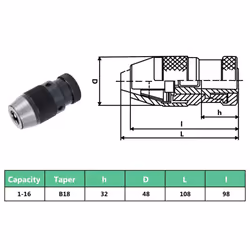 vidaXL Quick Release Drill Chuck MT2-B18 with 16 mm Clamping Range Hardware - Additional view 4