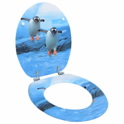 vidaXL WC Toilet Seat with Lid MDF Penguin Design Bathroom Plumbing Fixture