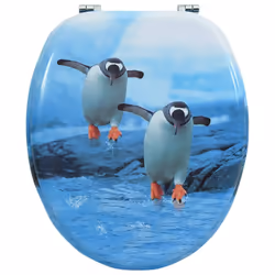 vidaXL WC Toilet Seat with Lid MDF Penguin Design Bathroom Plumbing Fixture - Additional view 5