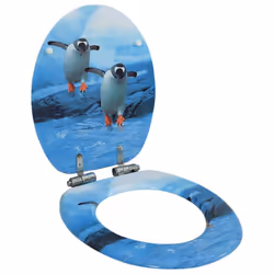 vidaXL WC Toilet Seat with Soft Close Lid MDF Penguin Design Quick Release