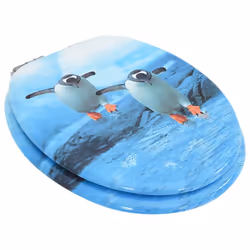 vidaXL WC Toilet Seat with Soft Close Lid MDF Penguin Design Quick Release