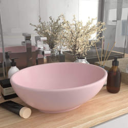 vidaXL Luxury Basin Oval-shaped Matt Pink Ceramic Washroom Vanity Stone Sink