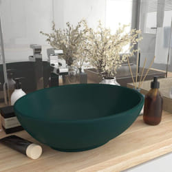 vidaXL Luxury Basin Oval-shaped Matt Dark Green Ceramic Bathroom Vanity Sink