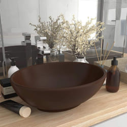 vidaXL Luxury Basin Oval-shaped Matt Dark Brown Ceramic Bathroom Vanity Sink