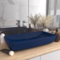 vidaXL Luxury Basin Rectangular Matt Dark Blue Ceramic Counter Top Wash Sink