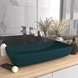 vidaXL Luxury Basin Rectangular Matt Dark Green Ceramic Counter Top Wash Sink