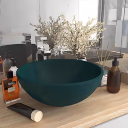 vidaXL Luxury Bathroom Basin Round Matt Dark Green Ceramic Vanity Wash Sink