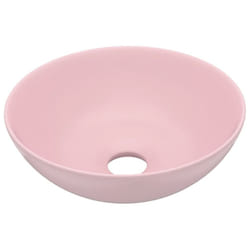 vidaXL Bathroom Sink Ceramic Matt Pink Round Cloakroom Counter Top Wash Basin