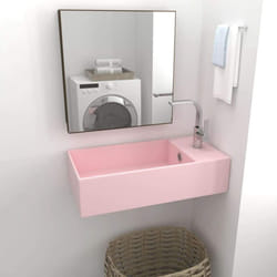 vidaXL Bathroom Sink with Overflow Ceramic Matt Pink Washroom Vanity Basin