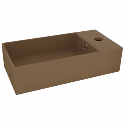 vidaXL Bathroom Sink with Overflow Ceramic Matt Cream Washroom Vanity Basin - Additional view 2