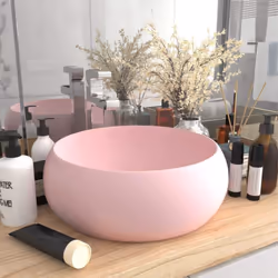 vidaXL Luxury Wash Basin Round Matt Pink Ceramic Washroom Vanity Stone Sink