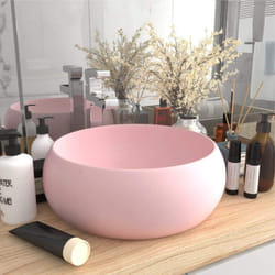 vidaXL Luxury Wash Basin Round Matt Pink Ceramic Washroom Vanity Stone Sink