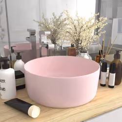 vidaXL Luxury Wash Basin Round Matt Pink Ceramic Bathroom Above Counter Sink