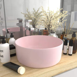 vidaXL Luxury Wash Basin Round Matt Pink Ceramic Bathroom Above Counter Sink