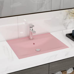 vidaXL Luxury Basin with Faucet Hole Matt Pink Ceramic Washroom Vanity Sink
