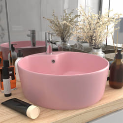 vidaXL Luxury Wash Basin with Overflow Matt Pink Ceramic Bathroom Vanity Sink