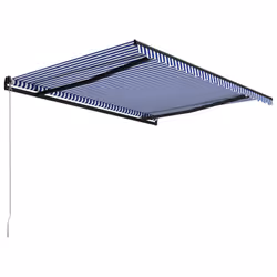 vidaXL Manual Retractable Awning Outdoor Patio Awning Sunshade Garden Canopy - blue and white - Additional view 2
