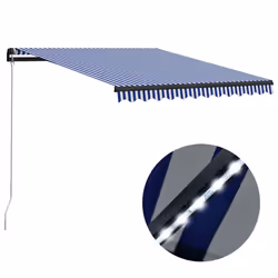vidaXL Manual Retractable Awning with LED 300x250cm Blue and White Canopy