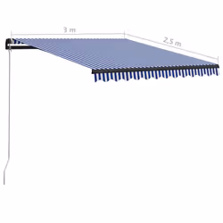 vidaXL Manual Retractable Awning with LED 300x250cm Blue and White Canopy - Additional view 6