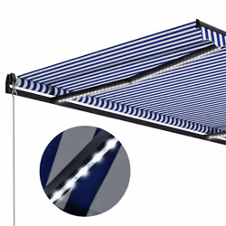vidaXL Manual Retractable Awning with LED 300x250cm Blue and White Canopy - Additional view 8