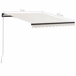 vidaXL Manual Retractable Awning with LED 300x250cm Cream Sun Shelter Canopy - Additional view 6