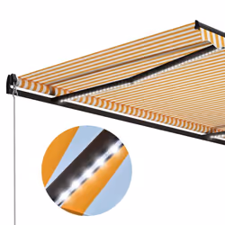 vidaXL Manual Retractable Awning with LED 300x250cm Yellow and White Canopy - Additional view 5