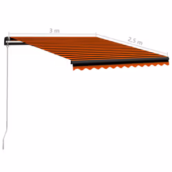 vidaXL Manual Retractable Awning with LED 300x250cm Orange and Brown Canopy