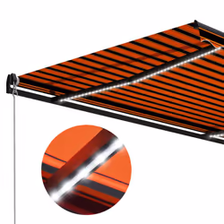 vidaXL Manual Retractable Awning with LED 300x250cm Orange and Brown Canopy - Additional view 6