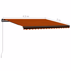 vidaXL Manual Retractable Awning with LED 450x300cm Orange and Brown Canopy - Additional view 7