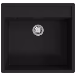 vidaXL Kitchen Sink with Overflow Hole Black Granite Single Bowl Waste Kit