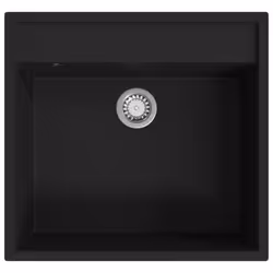 vidaXL Kitchen Sink with Overflow Hole Black Granite Single Bowl Waste Kit