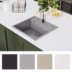 vidaXL Kitchen Sink with Overflow Hole Grey Granite Single Bowl Waste Kit - Additional view 6