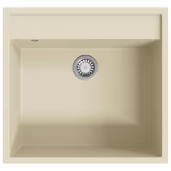 vidaXL Kitchen Sink with Overflow Hole Beige Granite Single Bowl Waste Kit
