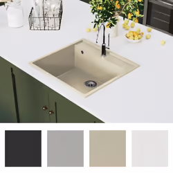vidaXL Kitchen Sink with Overflow Hole Beige Granite Single Bowl Waste Kit - Additional view 7