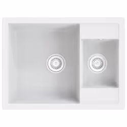 vidaXL Kitchen Sink with Overflow Hole Double Basins White Granite Strainer
