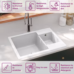 vidaXL Kitchen Sink with Overflow Hole Double Basins White Granite Strainer