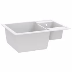 vidaXL Kitchen Sink with Overflow Hole Double Basins White Granite Strainer