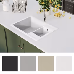 vidaXL Kitchen Sink with Overflow Hole Double Basins White Granite Strainer - Additional view 5