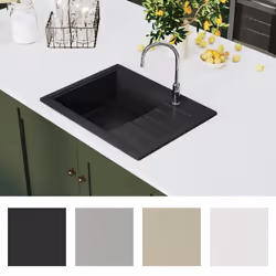 vidaXL Kitchen Sink with Overflow Hole Oval Black Granite Drainer Waste Kit