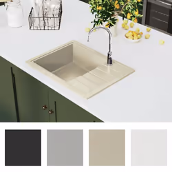 vidaXL Kitchen Sink with Overflow Hole Oval Beige Granite Drainer Waste Kit
