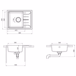 vidaXL Kitchen Sink with Overflow Hole Oval Beige Granite Drainer Waste Kit - Additional view 4