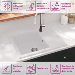 vidaXL Kitchen Sink with Overflow Hole Oval White Granite Drainer Waste Kit
