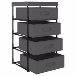 vidaXL Storage Rack with 4 Fabric Baskets Steel Grey Drawer Cabinet Holder