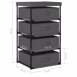 vidaXL Storage Rack with 4 Fabric Baskets Steel Grey Drawer Cabinet Holder - Additional view 6