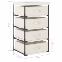 vidaXL Storage Rack with 4 Fabric Baskets Steel Cream Drawer Cabinet Holder - Additional view 6